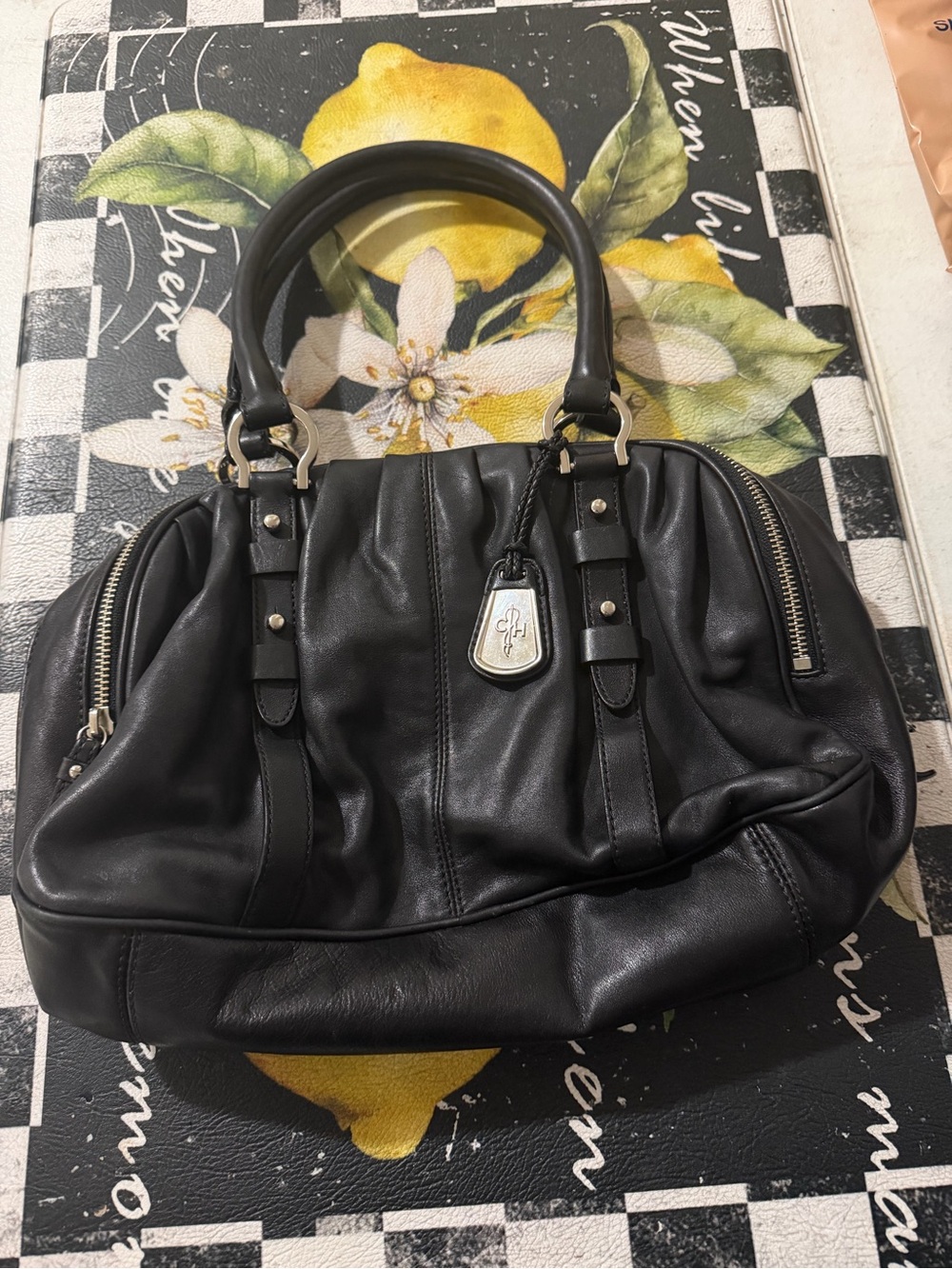 Cole Haan Cornelia Women's Triple Zip Satchel Handbag Black-Smooth Soft Leather.